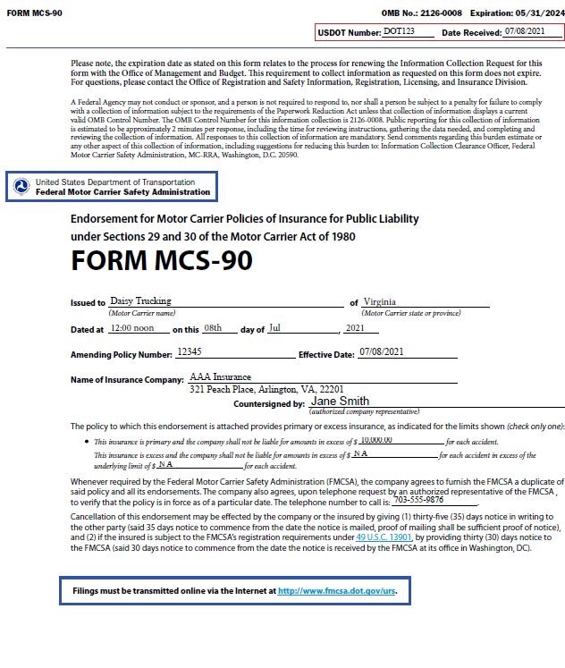 Screenshot of latest MCS-90 Form PDF copy available in NIC Insurance Filings.