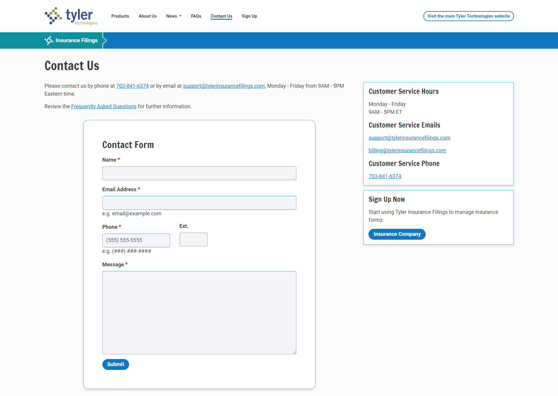 The Contact Us page offers a form that visitors can use to connect with our customer support team.