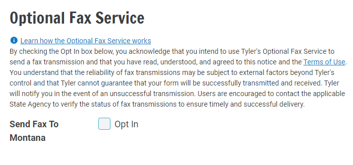 Check the 'Opt In' box to use the complimentary cloud fax feature.